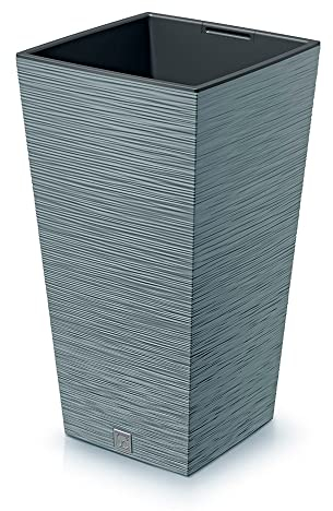 Macetero color cemento, con depósito, colección FURU, de 24 x 24 x 45 cm, capacidad de 7,5 L.