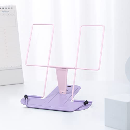 Support de lecture avec armature en métal,multifonction réglable,support de livres pour bureau,livre,magazine,livre de cuisine,notes de bureau,école,thèse de couleur assortie (rose macaron+violet)