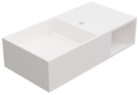 Vente-unique-Lavabo suspendido con encimera de solid surface con estante - Blanco - Ancho 80 x Prof. 40 x Alt. 20 cm - GOYOKO