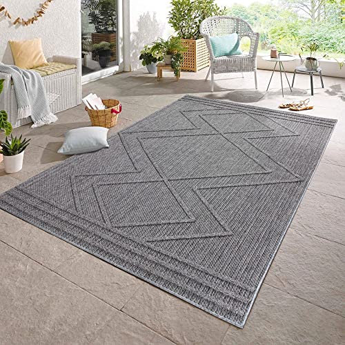 Carpetsale24 In & Outdoor Bouclé Teppich wetterfest Grau 200x290 cm Skandinavische Boho Design 3D Hoch Tief Effekt ideal für Wohnzimmer Terrasse oder Garten