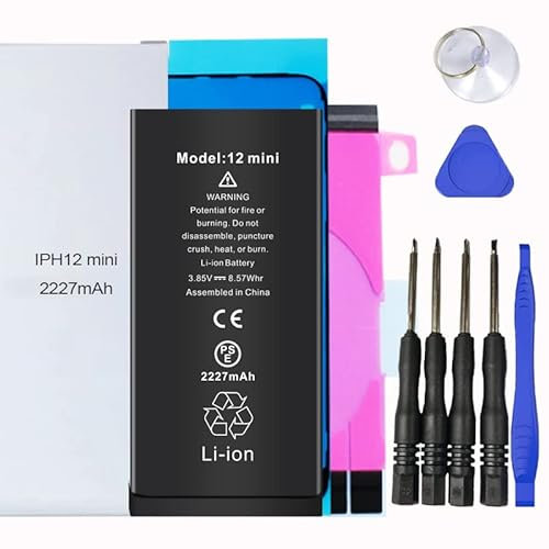 Remplacement de Batterie pour iphone. Le kit de Batterie pour iPhone Comprend Un Autocollant étanche, des Autocollants de Batterie, des Outils magnétiques. (iPhone 12 Mini)