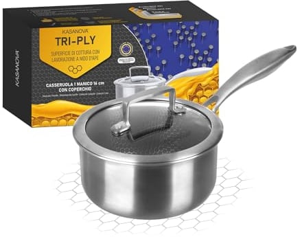 KASANOVA Dreilagiger Topf mit 3-lagigem Deckel – Unverwüstliche 3-Schicht-Antihaftbeschichtung (16 cm)
