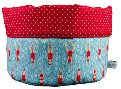 bettina bruder - Stoffkörbchen Schwimmerin Punkte hellblau rot weiß bunt - Brotkorb Utensilo Aufbewahrung - Ø ca. 18 cm