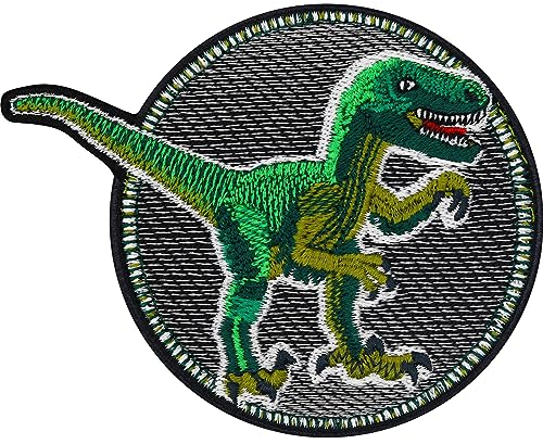 Dinosaurier Figuren Aufnäher Kinder Patch Veliceraptor Bild Patch zum aufnähen | Dinosaurier Bügelbilder für Textilien Kinder Flicken zum aufbügeln | 75x75mm
