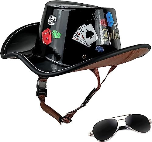 Retro-Motorrad-Halbhelm, Western-Cowboyhut-Helm, Moped, DOT-Geprüft, Mit Abnehmbarem Futter, Breiter Krempe, Cowboy-Westernkappen Für Cruiser Scooter Touring ATV A,M(57-58cm)