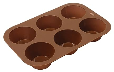 SUL Silicone Muffin Tray, Non-Stick 6 Cup Silicone Muffins Pan, Reusable Food Grade Silicone Baking Tray for Making Egg Muffin, Cupcake, Quiches, Frittatas, Yorkshire Pudding (Brown)