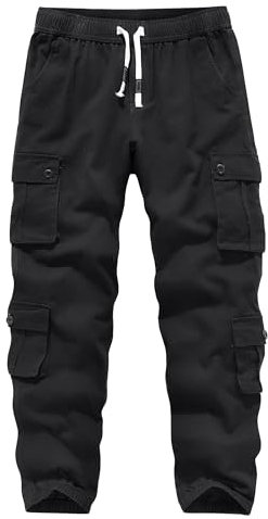APTRO Cargo Combat Trousers for Men Camo Tactical Mens Trousers Work Trousers Cotton Joggers with Multiple Pockets Black L
