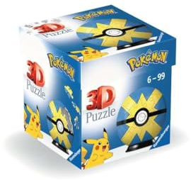 Ravensburger - Puzzle 3D Pokemon Pokeball Bola Rápida, Pokebola amarilla y azul, puzzles niños 6 años, construcción, 54 piezas numeradas, Fácil montaje, Incluye un soporte para decorar