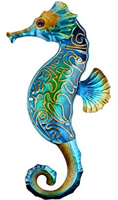 Queemie® Metall Seepferdchen Wand Kunst Dekor, 3D Meer Pferd Ozean Kreatur Küste Strand Thema Hängende Wand Skulpturen für Heim Büro Pool Badezimmer Schlafzimmer Flur Torhaus Hof Zaun Dekor