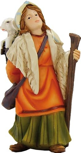 FADEDA Schäferin mit Schaf/Höhe:9 cm/handbemalt/detailgetreue Krippen Figuren - Weihnachten Tisch Dekoration Krippe Zubehör
