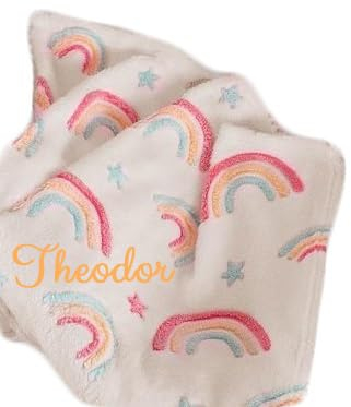 Wuff-Dogsworld Babydecke Regenbogen mit Namen Bestickt Baby Decke Rainbow mit Personalisierung Kuscheldecke zur Taufe & Geburt weiß