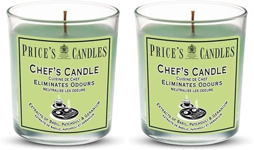 Price's - Chef's Jar Candle - Odour Eliminating Candle - Made with Basil, Patchouli & Geranium Extracts - Clean, Fresh, Quality Fragrance - Long Lasting Scent (Pack of 2)