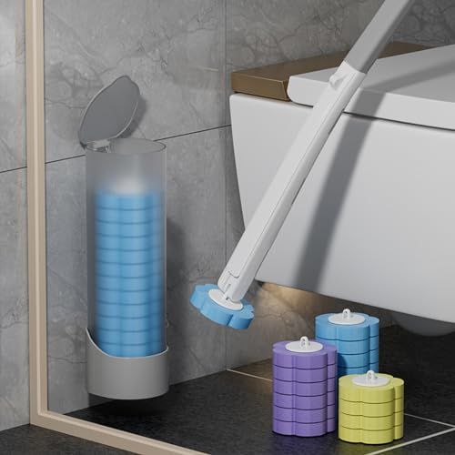 Toilettenbürste,Disposable Toilet Brush mit Reinigungsmittel,Für Schwer zu Reinigende Toilettenbereiche,Mit 18-Austauschbaren Toilettenbürstenköpfen (1+18)