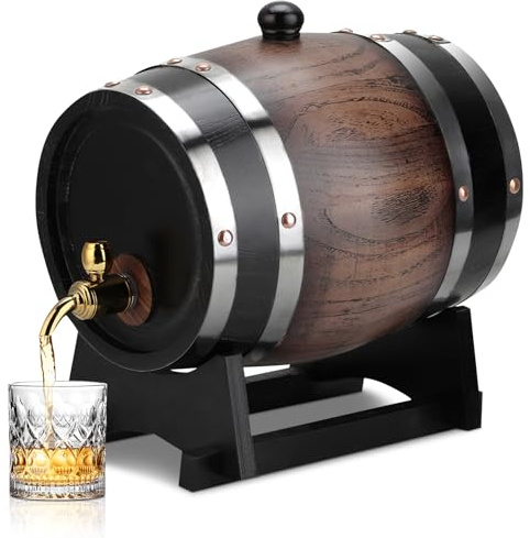 Vintage Weinfass, 3L Schwarze Eiche, Gestreift mit Wasserhahn, für Brandy, Whisky, Tequila, Heim und Café