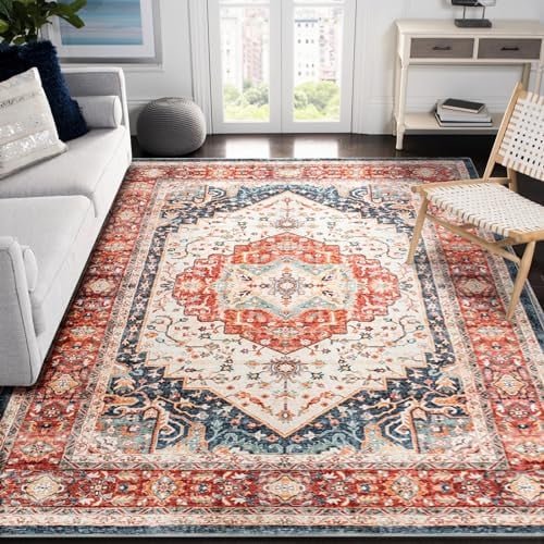 Carvapet Tappeto Corridore Antiscivolo 150x210cm Lungo Tappeti Runner Passatoia Arancione Medaglione Vintage Tappeti di Zona Lavabile Morbido Microfibra Tappeto Cucina