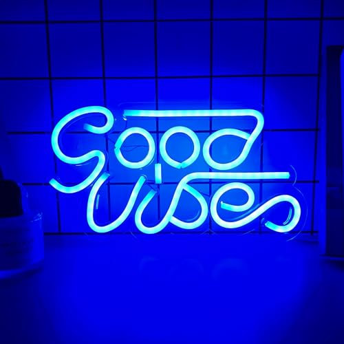 Good Vibes Neon Sign - USB Powerd LED Signs for Bedroom, Boy, Man, Bar, Club, Computer Room Decor, Ideal Neon Light Sign for Man Cave, Night Party, Outside or Indor Use (13 * 7 Inch)