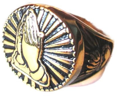 hotrodspirit - Siegelring, goldfarben, religiöse Hand, 10us, Herz, Ring für Herren und Damen, Legierter Stahl