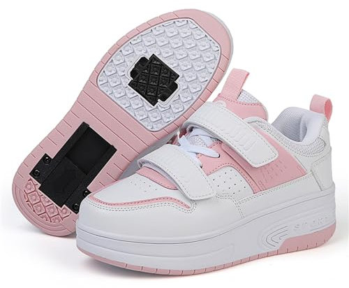 Scarpe Ragazza da Ragazzo con Ruote, 2 in 1 per Bambini, con rotelle, per Skateboard, Sneakers,Rosa,32EU