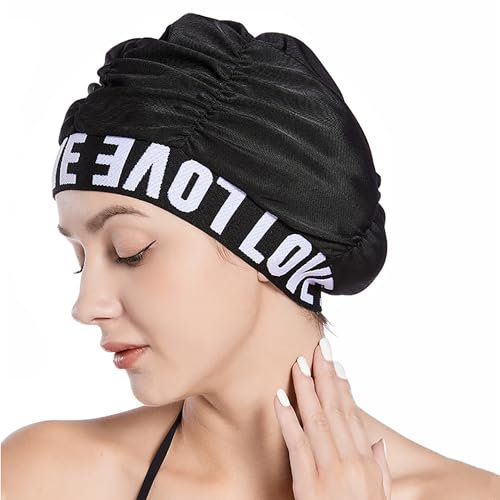 JIAHG Bonnet de Bain Femme Fille Bonnet de Natation Plissé à la Mode Protection d'oreilles Bonnet de Piscine Sauna Doux Respirant Bonnet de Natation Adulte pour Cheveux Courts/Longs