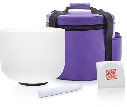 KVKA 8 Inch C Note 432Hz Frosted Quartz Crystal Singing Bowl Root Chakra + Mallet & O-ring for Meditation, Yoga, Sound Healing Gifts