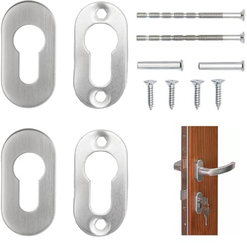 OQKAHIV 4 pcs Schlüsselrosetten aus mattem Edelstahl für Profilzylinder-Ovale: Türrosette-Set für Innen- und Außentüren, inklusive Abdeckungen für das Schlüsselloch, Silberfarben und elegant