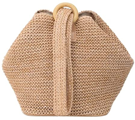 MEIZHITU Korbtaschen Damen Gehäkelte Clutch Handtasche Strohwebung Crossbody Umhängetaschen Handgelenk Abend Geldbörse Tasche Sommer Strandtasche Partytaschen Sommer Strand Geldbörse(Color:A)