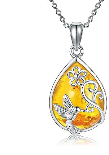 URONE Kolibri Kette 925 Sterling Silber Bernstein Anhänger Halskette Miraculous Schmuck Geschenke für Damen