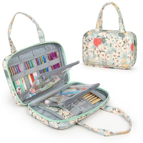 Reessy Knitting and Crochet Organiser Case Empty, Portable Zipper Knitting Needles Case with Transparent Zipper Pockets for Knitting Needles Holder, Crochet Hook Organiser, Crochet Accessories Storage