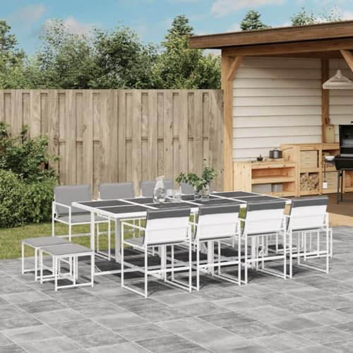 Juroupi 13-TLG. Garten-Essgruppe mit Kissen GartenmöBel Set Gartenset Tisch Und StüHle Essgruppe Outdoor Weiß Textilene - 3295100