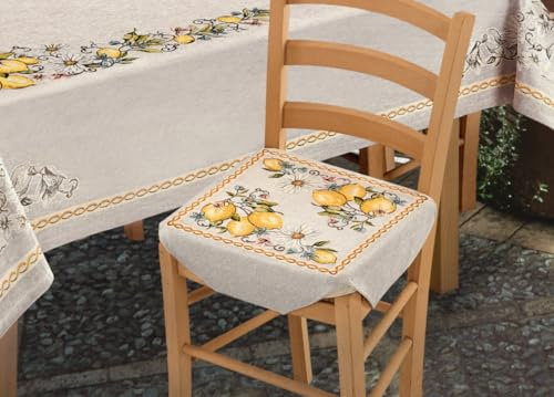 BIANCHERIAWEB Set Stuhlkissen, gepolstert, Chenille, abnehmbarer Bezug, Modell Zitrone, gelb, quadratisches Band, 2 Stück