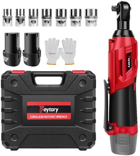 DICN Mini Cordless Ratchet Wrench Set 40N.m 3/8 12V Power Electric Ratchet with 2-Pack 1500mAh Batteries and Charger Lightweight Rechargeable Ratchet Wrench Kit 7PCS Sockets ＆ LED Working Light, Red