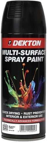 Dekton Quick-Dry Aerosol Spray Paint, Interior And Exterior Usage – Blacl/Grey for Metal, Wood, and Plastic |Rust Prevention|Ideal for Fixtures Furniture's Components Projects