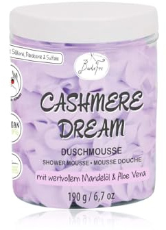 Badefee Duschmousse Cashmere Dream 190 g – Cremiger Duschschaum | mit Aloe Vera & Mandelöl – Feuchtigkeitsspendende Körperpflege – Vegan, Parabenfrei & Mikroplastikfrei