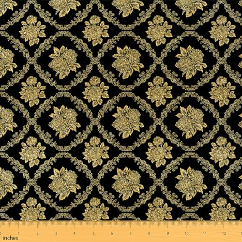 Homemissing Erwachsene Gotik Patchwork Stoffe Vintage Rose Floral Stoff 92x150cm Golden Schwarz Damask Stoff Meterware für Stühle Luxus Blume Polsterstoff