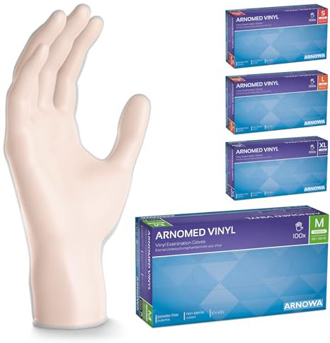 ARNOMED Einweghandschuhe M, Vinyl Handschuhe 200 Stk (2x10 Stk), Einmalhandschuhe, Handschuhe Einweg puderfrei, Gummihandschuhe Einweg latexfrei, Einweg Handschuhe, Einmalhandschuhe in S, M, L, XL