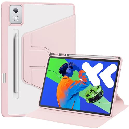YKWXSC Funda para Lenovo Idea Tab Pro Tablet 12,7 Pulgada, Espalda Transparente 360 Giratoria Función Soporte Flip Cover para Lenovo Idea Tab Pro Tablet 12,7 Pulgada, Rosa