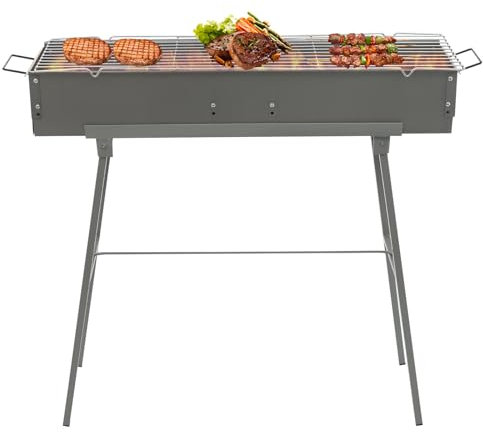 Estufa de leña portátil para camping, 80 x 18 x 13 cm, parrilla de pie, parrilla grande con barbacoa para exteriores, barbacoa de picnic