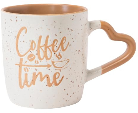 Speckled Glaze Bone China Heart Handle Ceramic Mug 350ml Cream Coffee Cup, Cute Tea Cup for Hot Drinks Valentine’s Gift Mug Assorted Designs (Tan)