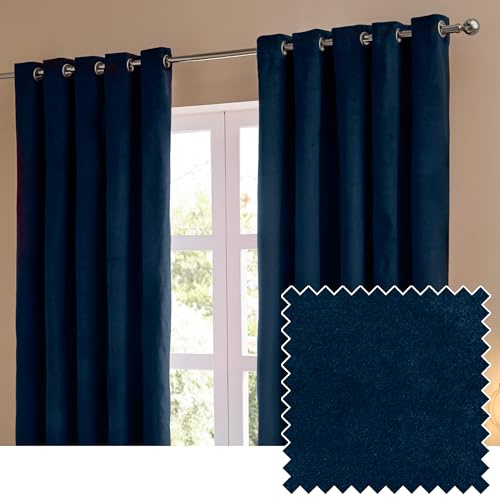 furn. The Ultimate Velvet Blackout Eyelet Curtain Pair – Soft Stylish Light Blocking Thermal Matte Velvet Drapes (Royal - 229x183cm)