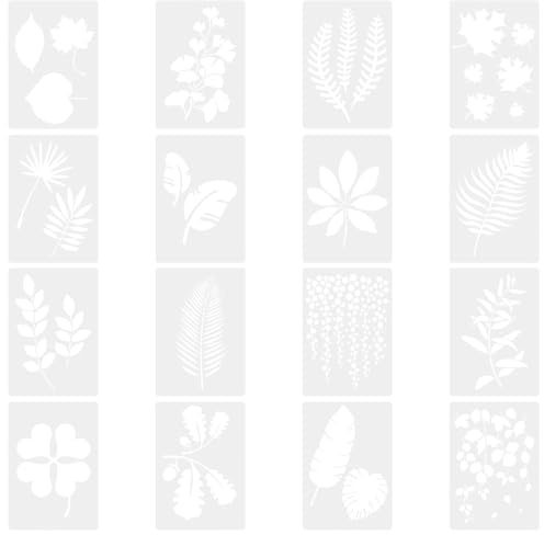 TONGIHS 16 Stück teiliges Blatt-Schablonen-Set, Leaves Painting Stencils, Schablonen zum Basteln, für Stoffverzierungen, Türschmuck, bemalte Kunstwerke, Wandkunst, Grußkartengestaltung