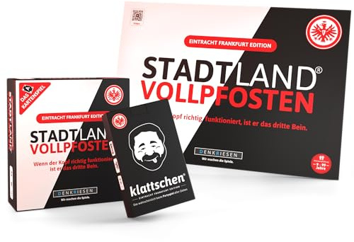 DENKRIESEN - Eintracht Frankfurt Spar-Set Hattrick | Stadt Land VOLLPFOSTEN Spielblock & Kartenspiel + Klattschen Partyspiel | SGE Spiel Bundle für Fans | Gesellschaftsspiel & Geschenkidee