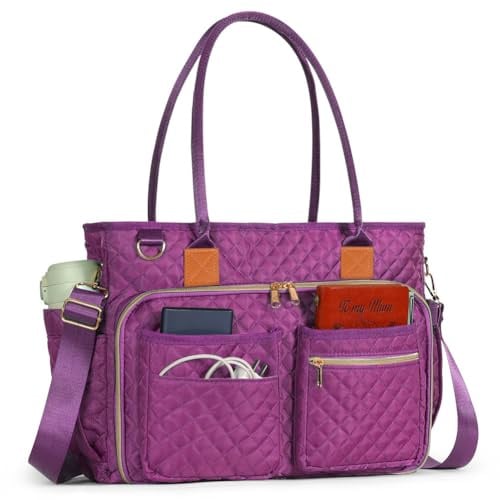 APXEL Laptoptasche Damen 15,6 Zoll Lehrertasche Groß Aktentasche Tasche mit 2 Seitentaschen, Notebooktasche Computertasche Umhängetasche Laptop Tasche für Büro Business Schule, Lila
