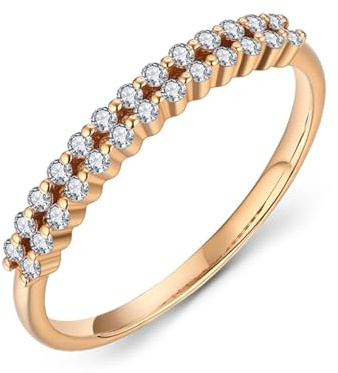 Damenring Personalisiert Ring Damen Diamant 18 Karat Roségold Einfaches Doppelreihen-Design mit Rundem Diamanten 0,2 CT Größe 49 (15.6) Massiv, Nicht Plattiert Beliebt für Gattin Jubiläum Schmuck