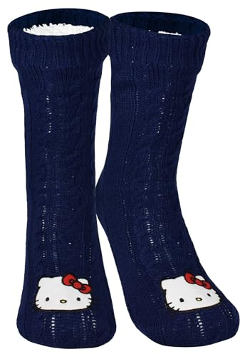 United Labels Hello Kitty Hüttensocken - Strick Haussocken mit Sherpa Futter für Damen Kuschelsocken Flauschige Wintersocken warme Frauen Socken OneSize Blau