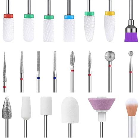 21Pcs Nail Drill Bit Set, 3/32'' Professional Ceramic Bit, Diamond Cuticle Nail Drill Bits, Cuticle Remover Bit for Acrylic Gel Dip Powder, Nails Manicure Pedicure