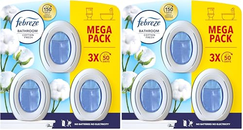 Febreze Bathroom, Continuous Air Freshener Cotton Fresh, 3 Unit, Fights Odour and Freshens (Pack of 2)