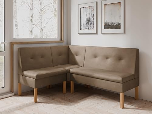 JKG Meble Eckbank fur Essizmmer - Eckbank Küche mit Aufbewahrungsbehälter - Modern Sitzecke Küche - Stoff Velours - gepolsterte Rückenlehne (Braun - Monolith 09, 120x180 cm)