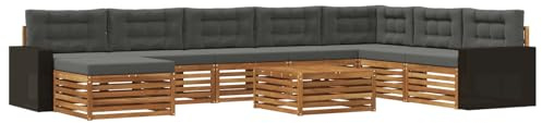 vidaXL Outdoor-Sofagarnitur mit Kissen 9 pcs Natur und Anthrazit, Gartenmöbel, modernes Outdoor-Sofa-Set, Akazienholz, modulares Sofa, ideal für Pool und Terrasse