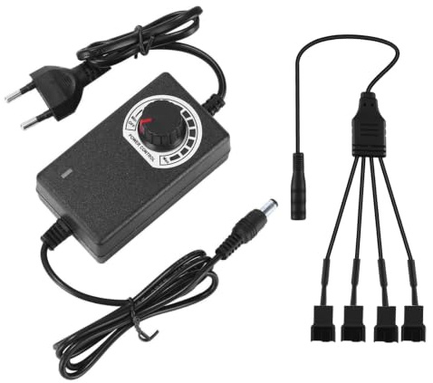 4 Pin Pwm Lüftersteuerung,3-12V 12V Pwm Fan Speed Control Module | PWM Regler 12V Lüfter 4Pin mit 1 auf 4 Splitterkabel und Netzteil,Fan Controller für PC Lüfter Kühlung