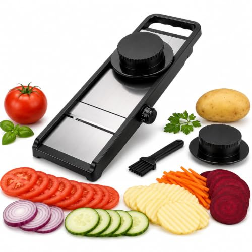 Adjustable Mandoline Vegetable Slicer, Stainless Steel Vegetable Cutter with Safety Hand Guard, Adjustable Food Slicer for Potato, Cucumber, Onion, Carrot, Fruits & Vegetables, Kitchen Slicer